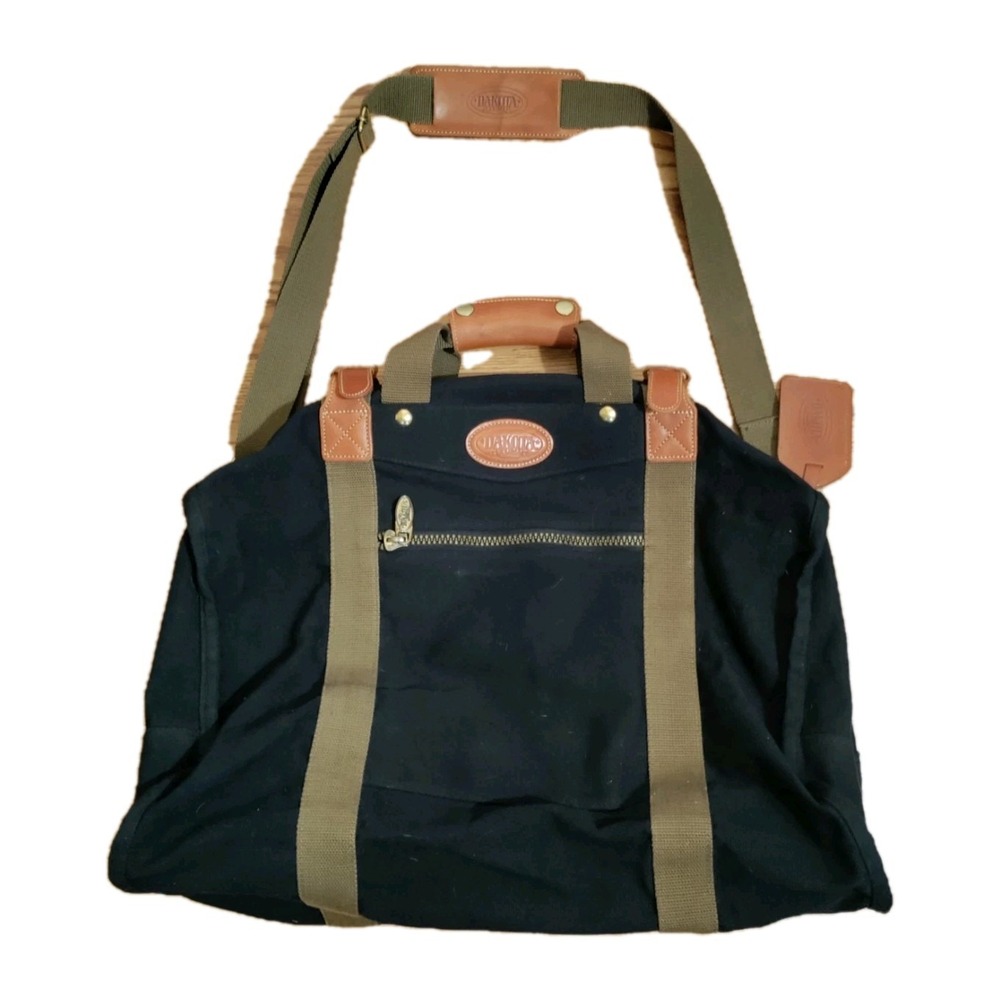 Dakota by Tumi Vintage Black Canvas Leather Trim Duffel Bag Travel Weekender